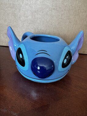 Disney Lilo & Stitch Coffee Mug Cup Blue Sculpted 3D Ears Nose Eyes Raised Face
